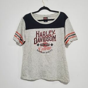 Harley Davidson Women's 2XL Gray Orange & Black Sparkle  Logo Crew Neck T-Shirt